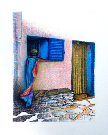 Drawing titled "Ruelle de Cadaques 2" by Karolus, Original Artwork, Pastel Mounted on Other rigid panel