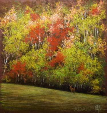 Peinture intitulée "Forêt automnale" par Karolus, Œuvre d'art originale, Pastel