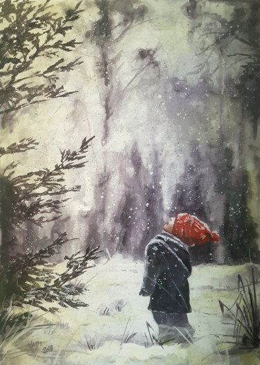 Painting titled "Winter" by Karolyvadi, Original Artwork, Acrylic