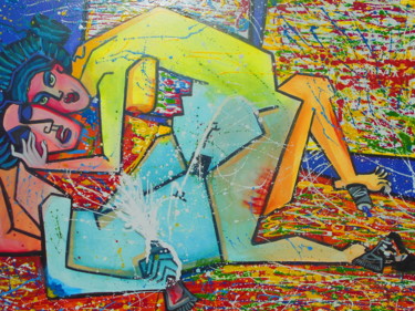 Malerei mit dem Titel "Entre deux estampes" von Karotte, Original-Kunstwerk, Acryl