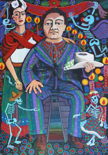 Malerei mit dem Titel "Frida et Diego: les…" von Karotte, Original-Kunstwerk, Acryl