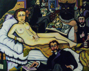 Malerei mit dem Titel "Olympia, Manet: Les…" von Karotte, Original-Kunstwerk, Acryl