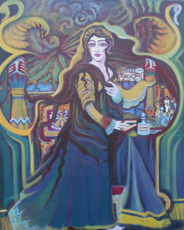 Painting titled "Déesse du feu , Gra…" by Karotte, Original Artwork, Acrylic