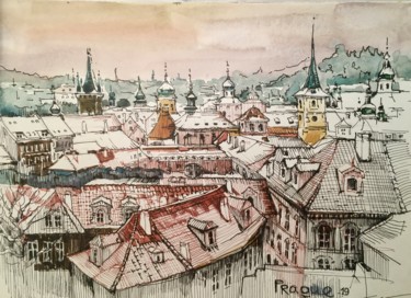 Dessin intitulée "Зимняя Прага. Pragu…" par Svitlana Karpova, Œuvre d'art originale, Aquarelle