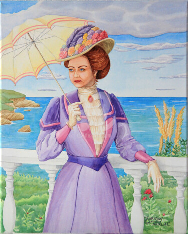 Peinture intitulée "Dame à l'ombrelle" par Karssay Natália Constancia, Œuvre d'art originale, Aquarelle