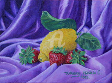 Painting titled "Fruits – citron" by Karssay Natália Constancia, Original Artwork, Oil