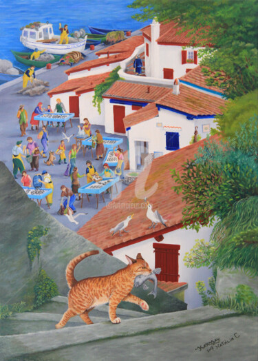 Pintura titulada "Pêcheurs" por Karssay Natália Constancia, Obra de arte original, Oleo