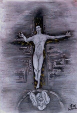 Painting titled "crucifix" by Kartamir, Original Artwork