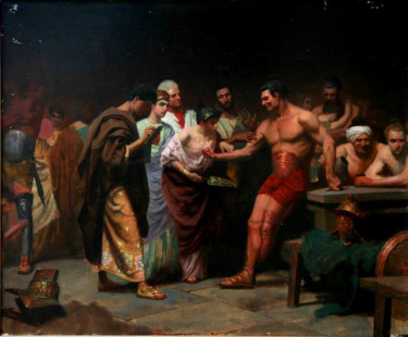 Malarstwo zatytułowany „Gladiators before o…” autorstwa Андрей Карташов, Oryginalna praca, Olej