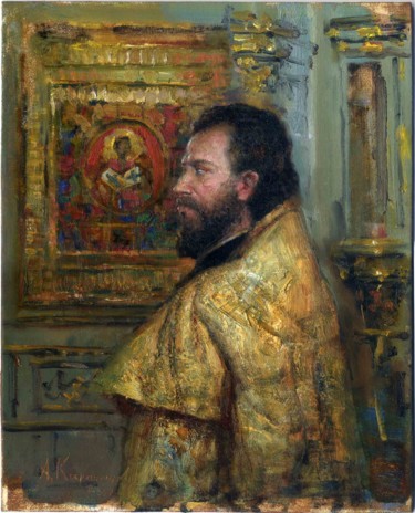 Malarstwo zatytułowany „Old priest” autorstwa Андрей Карташов, Oryginalna praca, Olej