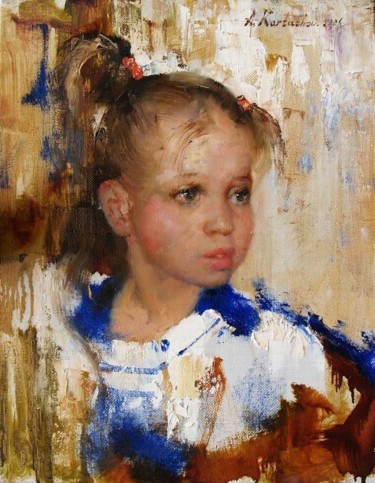 Pittura intitolato "Girl with a blue co…" da Andrei Kartashov, Opera d'arte originale, Olio