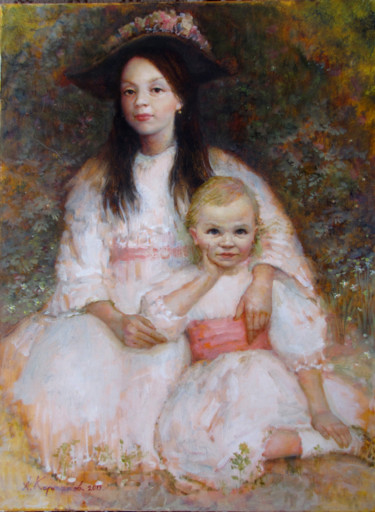 Painting titled "The sisters" by Andrei Kartashov, Original Artwork, Oil