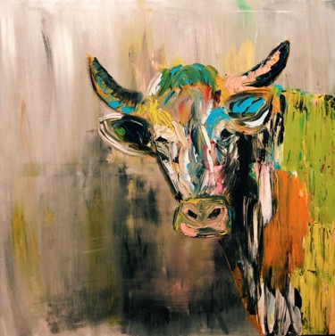 Pittura intitolato "The cow" da Katerina Nowakowska, Opera d'arte originale, Olio