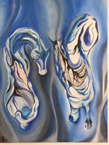 Peinture intitulée "sea-horses.jpg" par Kartik Kaushik, Œuvre d'art originale, Huile