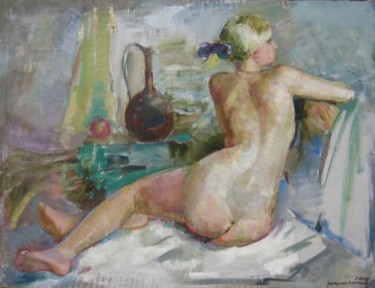 Painting titled "Девушка и натюрморт" by Anastasiia Grygorieva, Original Artwork, Oil