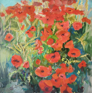 Painting titled "Маки,Poppy" by Anastasiia Grygorieva, Original Artwork, Oil