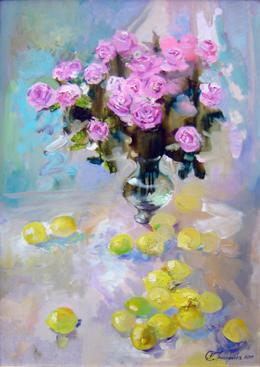 Картина под названием "Roses and Lemons (Р…" - Anastasiia Grygorieva, Подлинное произведение искусства, Масло