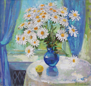 Painting titled "Daisies (Ромашки)" by Anastasiia Grygorieva, Original Artwork, Oil