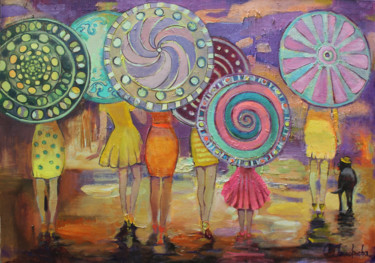 Painting titled "Umbrellas" by Anastasiia Grygorieva, Original Artwork, Oil