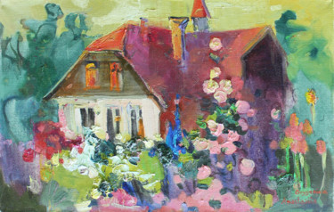 Pittura intitolato "Latvian House" da Anastasiia Grygorieva, Opera d'arte originale, Olio