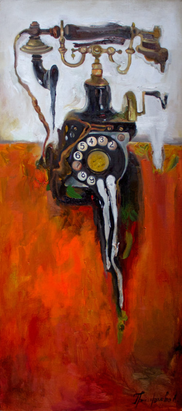 Malerei mit dem Titel "Old telephone" von Anastasiia Grygorieva, Original-Kunstwerk, Öl