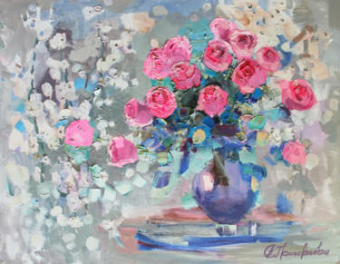 Painting titled "Roses. Spring tende…" by Anastasiia Grygorieva, Original Artwork, Oil