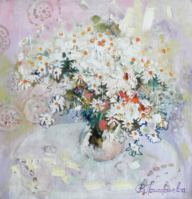 Painting titled "Daisies in June" by Anastasiia Grygorieva, Original Artwork, Oil