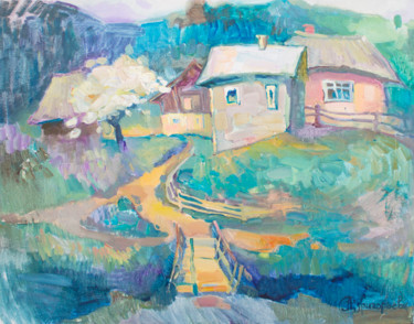 Картина под названием "Landscape. Spring e…" - Anastasiia Grygorieva, Подлинное произведение искусства, Масло Установлен на…