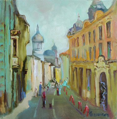 Painting titled "Noon in the city of…" by Anastasiia Grygorieva, Original Artwork, Oil