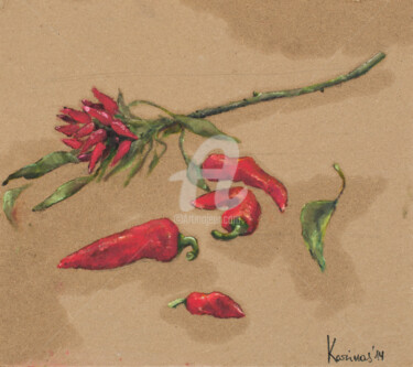 Pittura intitolato "peppers" da Karyn Shafique, Opera d'arte originale