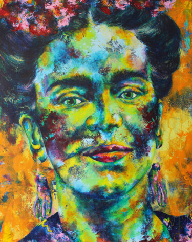 Painting titled "Frida" by Kascho, Original Artwork, Acrylic Mounted on Wood Stretcher frame