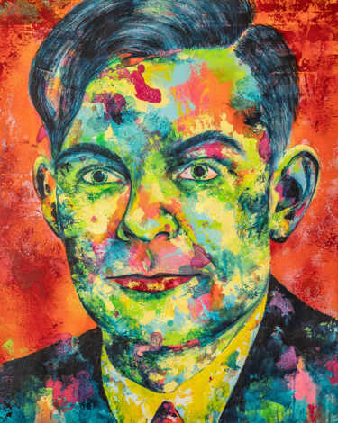 Painting titled "Alan Turing" by Kascho, Original Artwork, Acrylic Mounted on Wood Stretcher frame