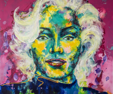 Schilderij getiteld "Marilyn Monroe" door Kascho, Origineel Kunstwerk, Acryl Gemonteerd op Frame voor houten brancard