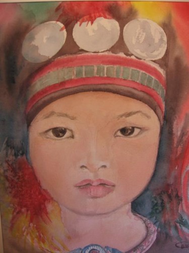 Design intitulée ""Jeune vietnamienne"" par Mireille Rossier, Œuvre d'art originale