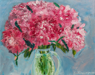 Painting titled "Peonies" by Evgeny Kashirin, Original Artwork, Oil