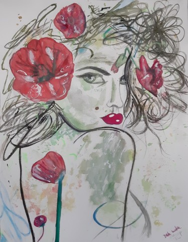 Painting titled "Esprit coquelicot" by Katarzyna Kwapisz, Original Artwork, Watercolor