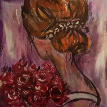 Painting titled "la fille aux fleurs" by Katarzyna Kwapisz, Original Artwork, Acrylic