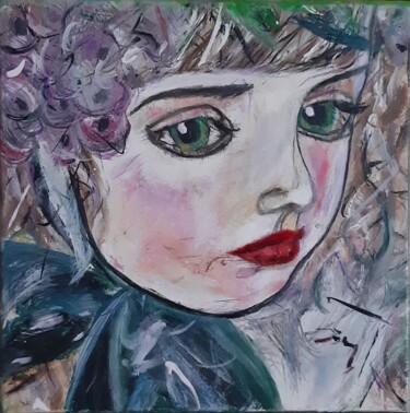 Pittura intitolato "Girl in garden" da Katarzyna Kwapisz, Opera d'arte originale, Acrilico