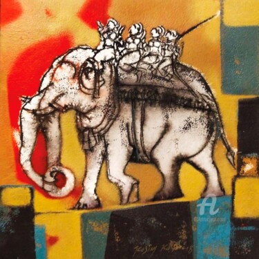 Painting titled "Ramayana 7" by Kasim Kanasavi, Original Artwork, Acrylic Mounted on Wood Stretcher frame