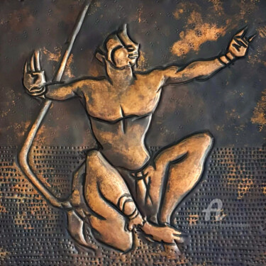 Sculptuur getiteld "Hanuman" door Kasim Kanasavi, Origineel Kunstwerk, Metalen Gemonteerd op Karton