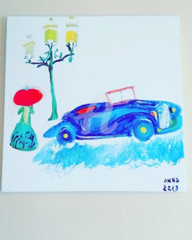Painting titled "A Vintage Car ©" by Kasiopea, Original Artwork, Acrylic