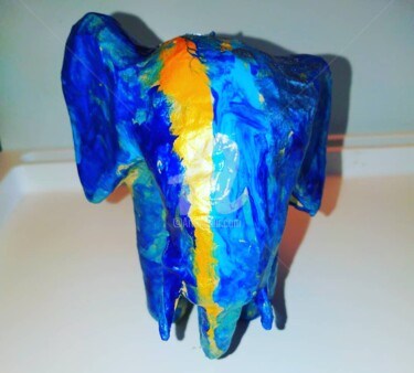 Sculpture intitulée "Éléphant de face ©" par Kasiopea, Œuvre d'art originale, Papier mâché