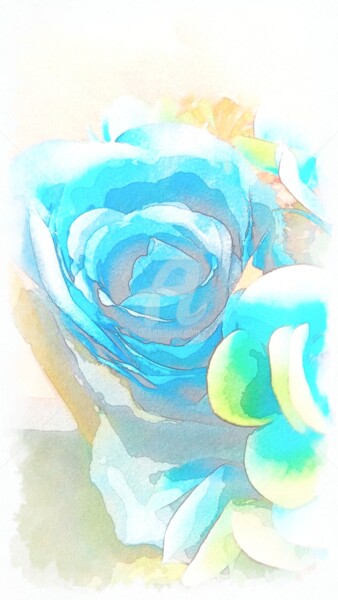 Photography titled "Aquarelle rose bleu…" by Kasiopea, Original Artwork, Digital Photography