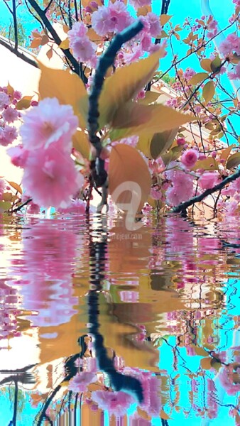 Photographie intitulée "Reflet fleur de cer…" par Kasiopea, Œuvre d'art originale, Photographie numérique