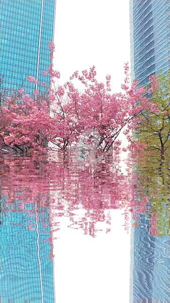 Фотография под названием "Reflet arbre rose &…" - Kasiopea, Подлинное произведение искусства, Цифровая фотография