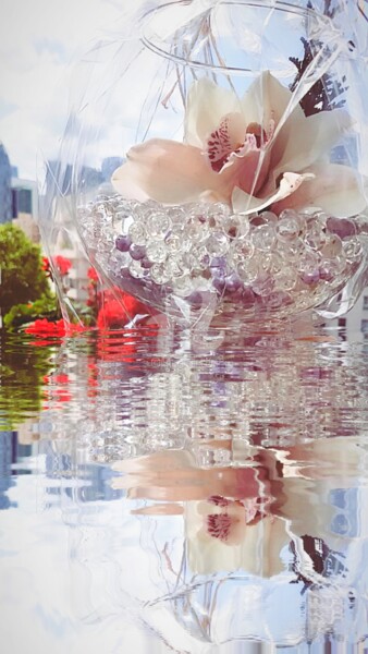 Photographie intitulée "Reflet verre orchid…" par Kasiopea, Œuvre d'art originale, Photographie numérique