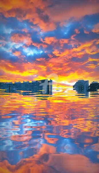 Photographie intitulée "Reflet du ciel oran…" par Kasiopea, Œuvre d'art originale, Photographie numérique