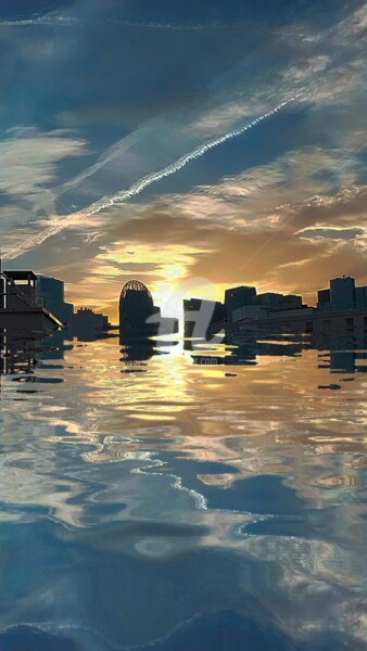 Photographie intitulée "Reflet tours et sol…" par Kasiopea, Œuvre d'art originale, Photographie numérique