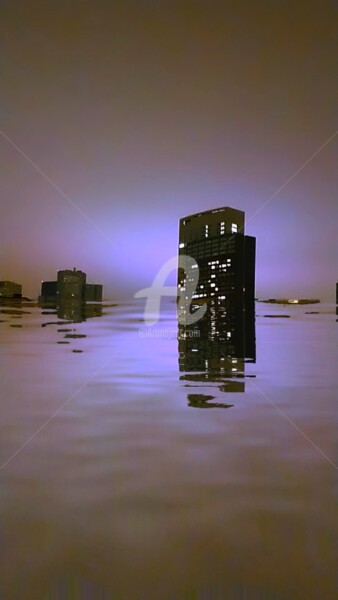 Photographie intitulée "Reflet violet tour ©" par Kasiopea, Œuvre d'art originale, Photographie numérique