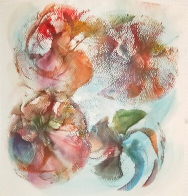 Dessin intitulée "Les 4 fleurs ©" par Kasiopea, Œuvre d'art originale, Aquarelle